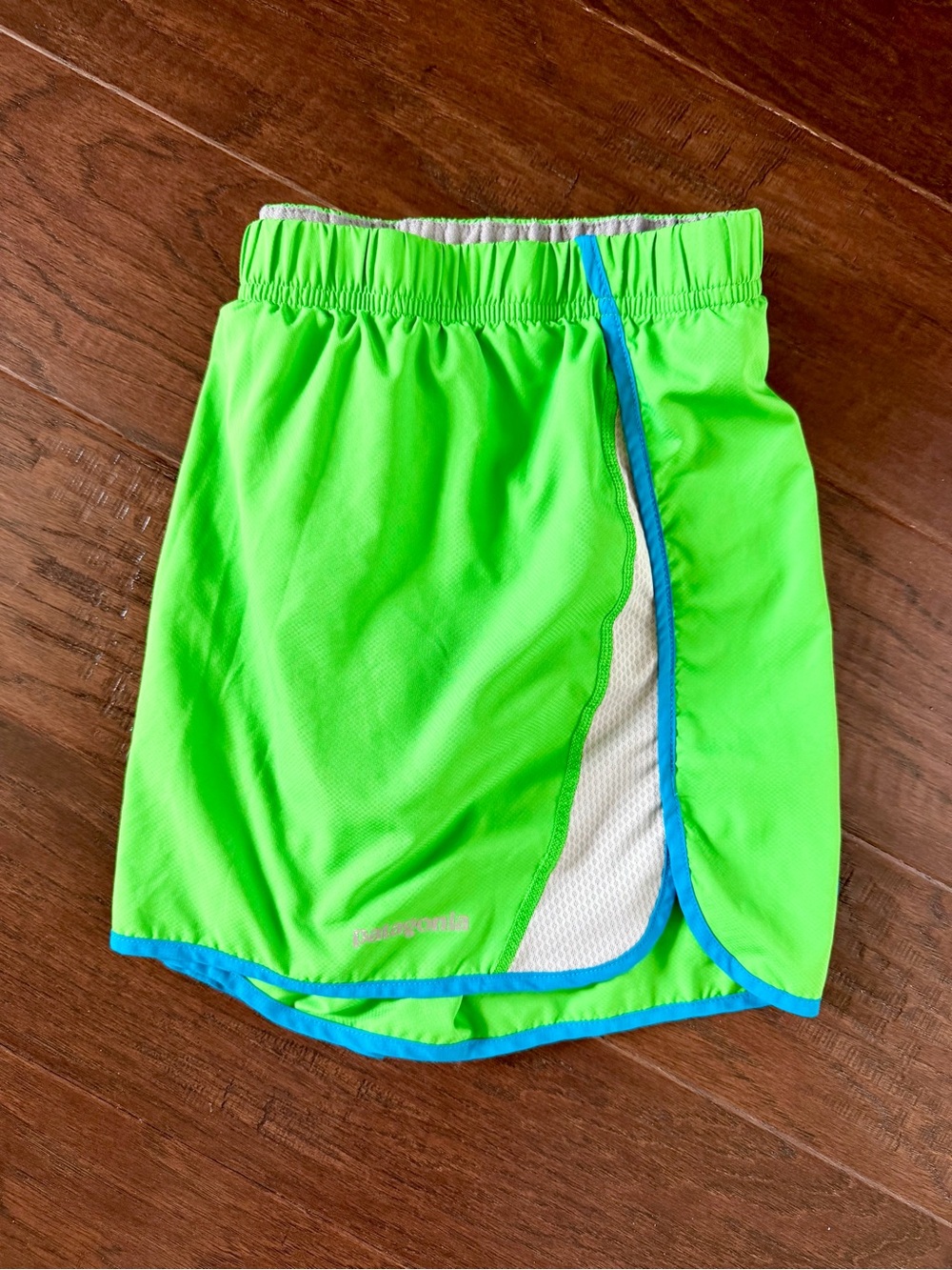 Patagonia Bright Green Women's Elastic Waist Shorts with Neon Blue & Gray Accent